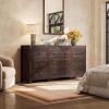 imageWLIVE Farmhouse 6 Drawer Dresser for Bedroom 5307 Wide Wood Dresser Storage Organizer with Double Rustic Handle TV Stand for 60 inch TV Chest of Drawers for Living Room Hallway BrownBrown