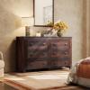 imageWLIVE Farmhouse 6 Drawer Dresser for Bedroom 5307 Wide Wood Dresser Storage Organizer with Double Rustic Handle TV Stand for 60 inch TV Chest of Drawers for Living Room Hallway BrownBrown