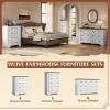 imageWLIVE Farmhouse 6 Drawer Dresser for Bedroom 5307 Wide Wood Dresser Storage Organizer with Double Rustic Handle TV Stand for 60 inch TV Chest of Drawers for Living Room Hallway BrownWhite