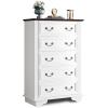 imageWLIVE Farmhouse 6 Drawer Dresser for Bedroom 5307 Wide Wood Dresser Storage Organizer with Double Rustic Handle TV Stand for 60 inch TV Chest of Drawers for Living Room Hallway BrownWhite