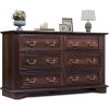 imageWLIVE Farmhouse 6 Drawer Dresser for Bedroom 5307 Wide Wood Dresser Storage Organizer with Double Rustic Handle TV Stand for 60 inch TV Chest of Drawers for Living Room Hallway BrownBrown