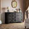 imageWLIVE Farmhouse 6 Drawer Dresser for Bedroom 5307 Wide Wood Dresser Storage Organizer with Double Rustic Handle TV Stand for 60 inch TV Chest of Drawers for Living Room Hallway BrownBlack