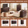 imageWLIVE Farmhouse 6 Drawer Dresser for Bedroom 5307 Wide Wood Dresser Storage Organizer with Double Rustic Handle TV Stand for 60 inch TV Chest of Drawers for Living Room Hallway BrownBrown