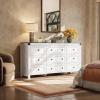 imageWLIVE Farmhouse 6 Drawer Dresser for Bedroom 5307 Wide Wood Dresser Storage Organizer with Double Rustic Handle TV Stand for 60 inch TV Chest of Drawers for Living Room Hallway BrownWhite