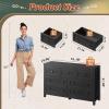 imageWLIVE Farmhouse 6 Drawer Dresser for Bedroom 5307 Wide Wood Dresser Storage Organizer with Double Rustic Handle TV Stand for 60 inch TV Chest of Drawers for Living Room Hallway BrownBlack
