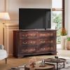 imageWLIVE Farmhouse 6 Drawer Dresser for Bedroom 5307 Wide Wood Dresser Storage Organizer with Double Rustic Handle TV Stand for 60 inch TV Chest of Drawers for Living Room Hallway BrownBrown