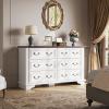 imageWLIVE Farmhouse 6 Drawer Dresser for Bedroom 5307 Wide Wood Dresser Storage Organizer with Double Rustic Handle TV Stand for 60 inch TV Chest of Drawers for Living Room Hallway BrownWhite