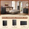 imageWLIVE Farmhouse 6 Drawer Dresser for Bedroom 5307 Wide Wood Dresser Storage Organizer with Double Rustic Handle TV Stand for 60 inch TV Chest of Drawers for Living Room Hallway BrownBlack