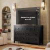 imageWLIVE Farmhouse 6 Drawer Dresser for Bedroom 5307 Wide Wood Dresser Storage Organizer with Double Rustic Handle TV Stand for 60 inch TV Chest of Drawers for Living Room Hallway BrownBlack