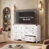 imageWLIVE Farmhouse 6 Drawer Dresser for Bedroom 5307 Wide Wood Dresser Storage Organizer with Double Rustic Handle TV Stand for 60 inch TV Chest of Drawers for Living Room Hallway BrownWhite