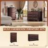 imageWLIVE Farmhouse 6 Drawer Dresser for Bedroom 5307 Wide Wood Dresser Storage Organizer with Double Rustic Handle TV Stand for 60 inch TV Chest of Drawers for Living Room Hallway BrownBrown