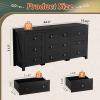 imageWLIVE Farmhouse 6 Drawer Dresser for Bedroom 5307 Wide Wood Dresser Storage Organizer with Double Rustic Handle TV Stand for 60 inch TV Chest of Drawers for Living Room Hallway BrownBlack