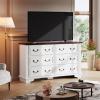 imageWLIVE Farmhouse 6 Drawer Dresser for Bedroom 5307 Wide Wood Dresser Storage Organizer with Double Rustic Handle TV Stand for 60 inch TV Chest of Drawers for Living Room Hallway BrownWhite