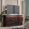imageWLIVE LED Dresser for Bedroom Tall Wood Dresser with 4 Drawers and Open Shelf Chest of Drawers with Charging Station and LED Lights for Living Room Hallway Closet Rustic BrownBrown