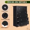 imageWLIVE LED Dresser for Bedroom Tall Wood Dresser with 4 Drawers and Open Shelf Chest of Drawers with Charging Station and LED Lights for Living Room Hallway Closet Rustic BrownBlack