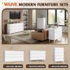 imageWLIVE LED Dresser for Bedroom Tall Wood Dresser with 4 Drawers and Open Shelf Chest of Drawers with Charging Station and LED Lights for Living Room Hallway Closet Rustic BrownWhite