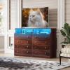 imageWLIVE LED Dresser for Bedroom Tall Wood Dresser with 4 Drawers and Open Shelf Chest of Drawers with Charging Station and LED Lights for Living Room Hallway Closet Rustic BrownBrown