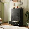 imageWLIVE LED Dresser for Bedroom Tall Wood Dresser with 4 Drawers and Open Shelf Chest of Drawers with Charging Station and LED Lights for Living Room Hallway Closet Rustic BrownBlack