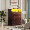 imageWLIVE LED Dresser for Bedroom Tall Wood Dresser with 4 Drawers and Open Shelf Chest of Drawers with Charging Station and LED Lights for Living Room Hallway Closet Rustic BrownBrown