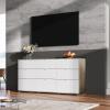 imageWLIVE LED Dresser for Bedroom Tall Wood Dresser with 4 Drawers and Open Shelf Chest of Drawers with Charging Station and LED Lights for Living Room Hallway Closet Rustic BrownGrey Oak