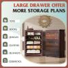 imageWLIVE LED Dresser for Bedroom Tall Wood Dresser with 4 Drawers and Open Shelf Chest of Drawers with Charging Station and LED Lights for Living Room Hallway Closet Rustic BrownBrown