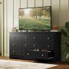 imageWLIVE LED Dresser for Bedroom Tall Wood Dresser with 4 Drawers and Open Shelf Chest of Drawers with Charging Station and LED Lights for Living Room Hallway Closet Rustic BrownBlack