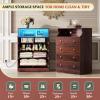 imageWLIVE LED Dresser for Bedroom Tall Wood Dresser with 4 Drawers and Open Shelf Chest of Drawers with Charging Station and LED Lights for Living Room Hallway Closet Rustic BrownBrown