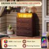 imageWLIVE LED Dresser for Bedroom Tall Wood Dresser with 4 Drawers and Open Shelf Chest of Drawers with Charging Station and LED Lights for Living Room Hallway Closet Rustic BrownBrown