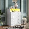 imageWLIVE LED Dresser for Bedroom Tall Wood Dresser with 4 Drawers and Open Shelf Chest of Drawers with Charging Station and LED Lights for Living Room Hallway Closet Rustic BrownWhite