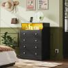 imageWLIVE LED Dresser for Bedroom Tall Wood Dresser with 4 Drawers and Open Shelf Chest of Drawers with Charging Station and LED Lights for Living Room Hallway Closet Rustic BrownBlack