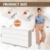 imageWLIVE LED Dresser for Bedroom Tall Wood Dresser with 4 Drawers and Open Shelf Chest of Drawers with Charging Station and LED Lights for Living Room Hallway Closet Rustic BrownWhite