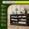 imageWLIVE LED Dresser for Bedroom Tall Wood Dresser with 4 Drawers and Open Shelf Chest of Drawers with Charging Station and LED Lights for Living Room Hallway Closet Rustic BrownBlack