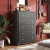 imageWLIVE LED Dresser for Bedroom Tall Wood Dresser with 4 Drawers and Open Shelf Chest of Drawers with Charging Station and LED Lights for Living Room Hallway Closet Rustic BrownBlack