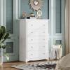 imageWLIVE LED Dresser for Bedroom Tall Wood Dresser with 4 Drawers and Open Shelf Chest of Drawers with Charging Station and LED Lights for Living Room Hallway Closet Rustic BrownWhite