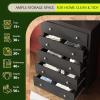 imageWLIVE LED Dresser for Bedroom Tall Wood Dresser with 4 Drawers and Open Shelf Chest of Drawers with Charging Station and LED Lights for Living Room Hallway Closet Rustic BrownBlack