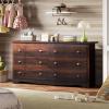 imageWLIVE LED Dresser for Bedroom Tall Wood Dresser with 4 Drawers and Open Shelf Chest of Drawers with Charging Station and LED Lights for Living Room Hallway Closet Rustic BrownBrown