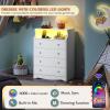 imageWLIVE LED Dresser for Bedroom Tall Wood Dresser with 4 Drawers and Open Shelf Chest of Drawers with Charging Station and LED Lights for Living Room Hallway Closet Rustic BrownWhite