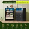 imageWLIVE LED Dresser for Bedroom Tall Wood Dresser with 4 Drawers and Open Shelf Chest of Drawers with Charging Station and LED Lights for Living Room Hallway Closet Rustic BrownBlack
