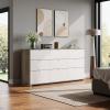 imageWLIVE LED Dresser for Bedroom Tall Wood Dresser with 4 Drawers and Open Shelf Chest of Drawers with Charging Station and LED Lights for Living Room Hallway Closet Rustic BrownGrey Oak