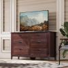 imageWLIVE White Wood Dresser for Bedroom with 4 Drawers Tall Chest of Drawers with Sturdy Metal Frame for Living Room Hallway ClosetBrown