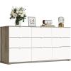 imageWLIVE LED Dresser for Bedroom Tall Wood Dresser with 4 Drawers and Open Shelf Chest of Drawers with Charging Station and LED Lights for Living Room Hallway Closet Rustic BrownGrey Oak