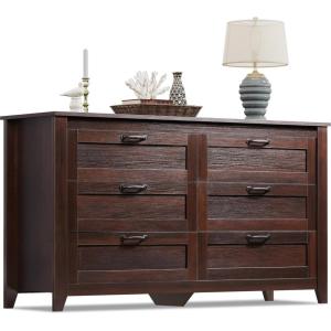 imageWLIVE White Wood Dresser for Bedroom with 4 Drawers Tall Chest of Drawers with Sturdy Metal Frame for Living Room Hallway ClosetBrown