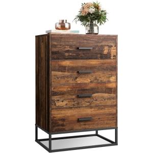imageWLIVE White Wood Dresser for Bedroom with 4 Drawers Tall Chest of Drawers with Sturdy Metal Frame for Living Room Hallway ClosetBrown Oak