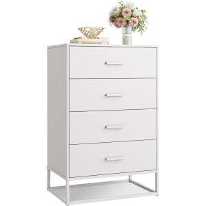 imageWLIVE White Wood Dresser for Bedroom with 4 Drawers Tall Chest of Drawers with Sturdy Metal Frame for Living Room Hallway ClosetWhite