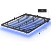imageWLIVE Floating Queen Bed Frame LED Bed Frame with Charging Station Metal Platform Beds Queen Size with Heavy Duty Steel Slats No Box Spring Needed Easy Assembly No Noise BlackBlack