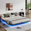 imageWLIVE Floating Queen Bed Frame LED Bed Frame with Charging Station Metal Platform Beds Queen Size with Heavy Duty Steel Slats No Box Spring Needed Easy Assembly No Noise BlackBlack