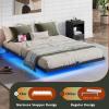 imageWLIVE Floating Queen Bed Frame LED Bed Frame with Charging Station Metal Platform Beds Queen Size with Heavy Duty Steel Slats No Box Spring Needed Easy Assembly No Noise BlackBlack