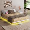 imageWLIVE Floating Queen Bed Frame LED Bed Frame with Charging Station Metal Platform Beds Queen Size with Heavy Duty Steel Slats No Box Spring Needed Easy Assembly No Noise BlackWhite