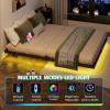 imageWLIVE Floating Queen Bed Frame LED Bed Frame with Charging Station Metal Platform Beds Queen Size with Heavy Duty Steel Slats No Box Spring Needed Easy Assembly No Noise BlackBlack