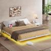 imageWLIVE Floating Queen Bed Frame LED Bed Frame with Charging Station Metal Platform Beds Queen Size with Heavy Duty Steel Slats No Box Spring Needed Easy Assembly No Noise BlackWhite
